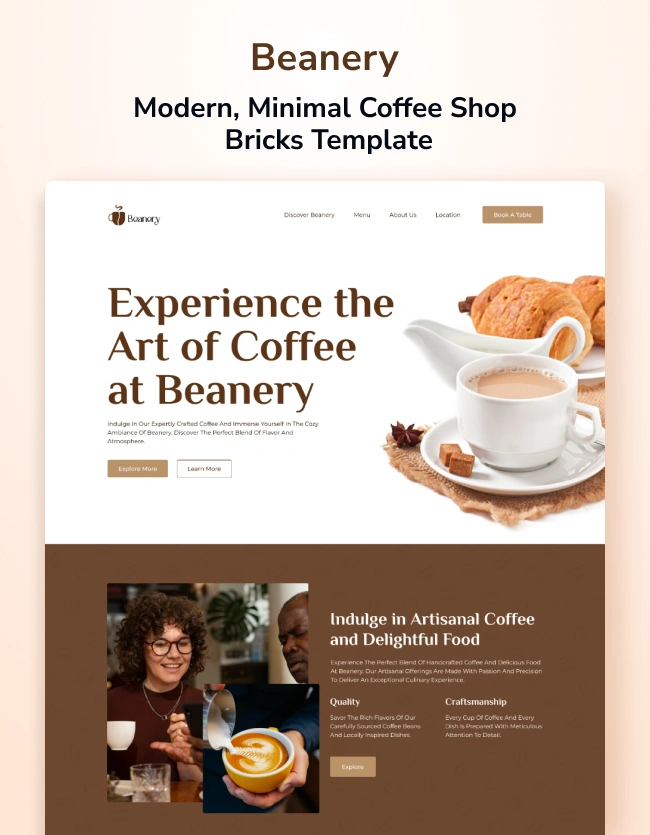 Beanery - Modern Cafe WordPress Bricks Template