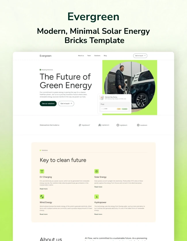 Evergreen - Sustainable Energy WordPress Bricks Template