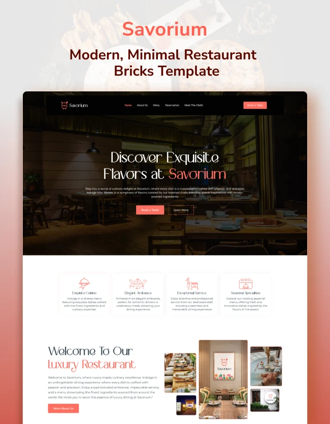 Savorium - Luxurious Restaurant Template with Bricks