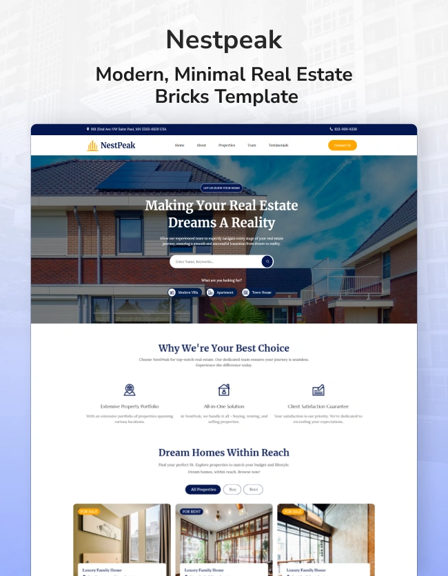 Nestpeak - Premium Real Estate WordPress Bricks Template