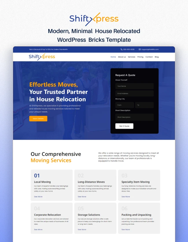 ShiftXpress - House Moving Service Bricks WordPress Template