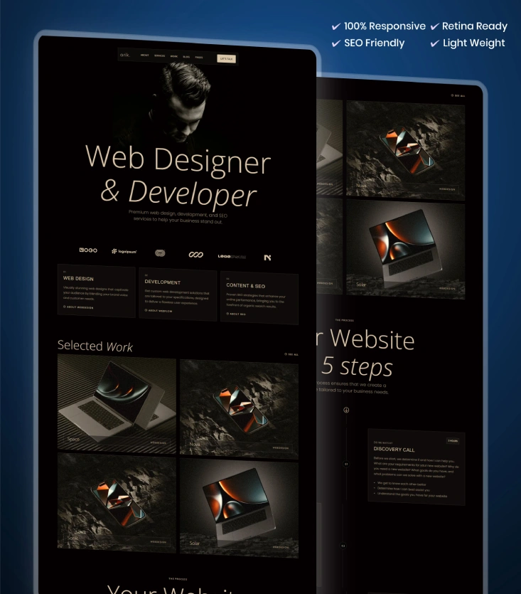 Portfolio WordPress Website design for arik-Inner cover