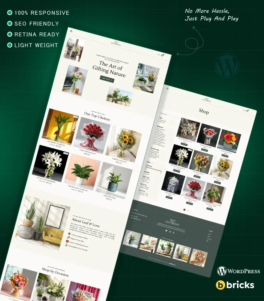 E-commerce template for selling flowers and gifts online