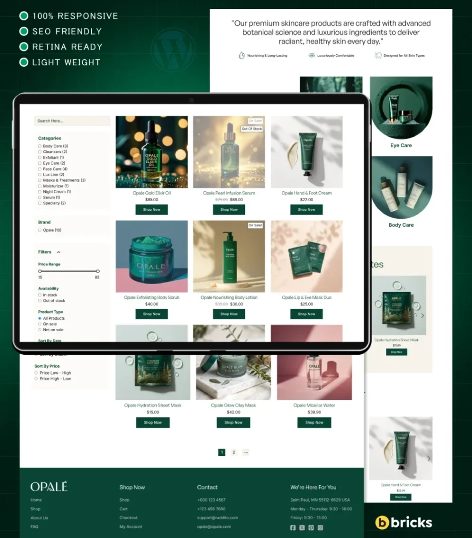 WordPress skincare e-commerce website template