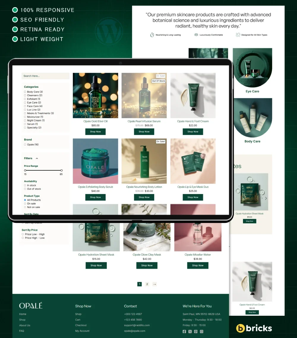 WordPress skincare e-commerce website template