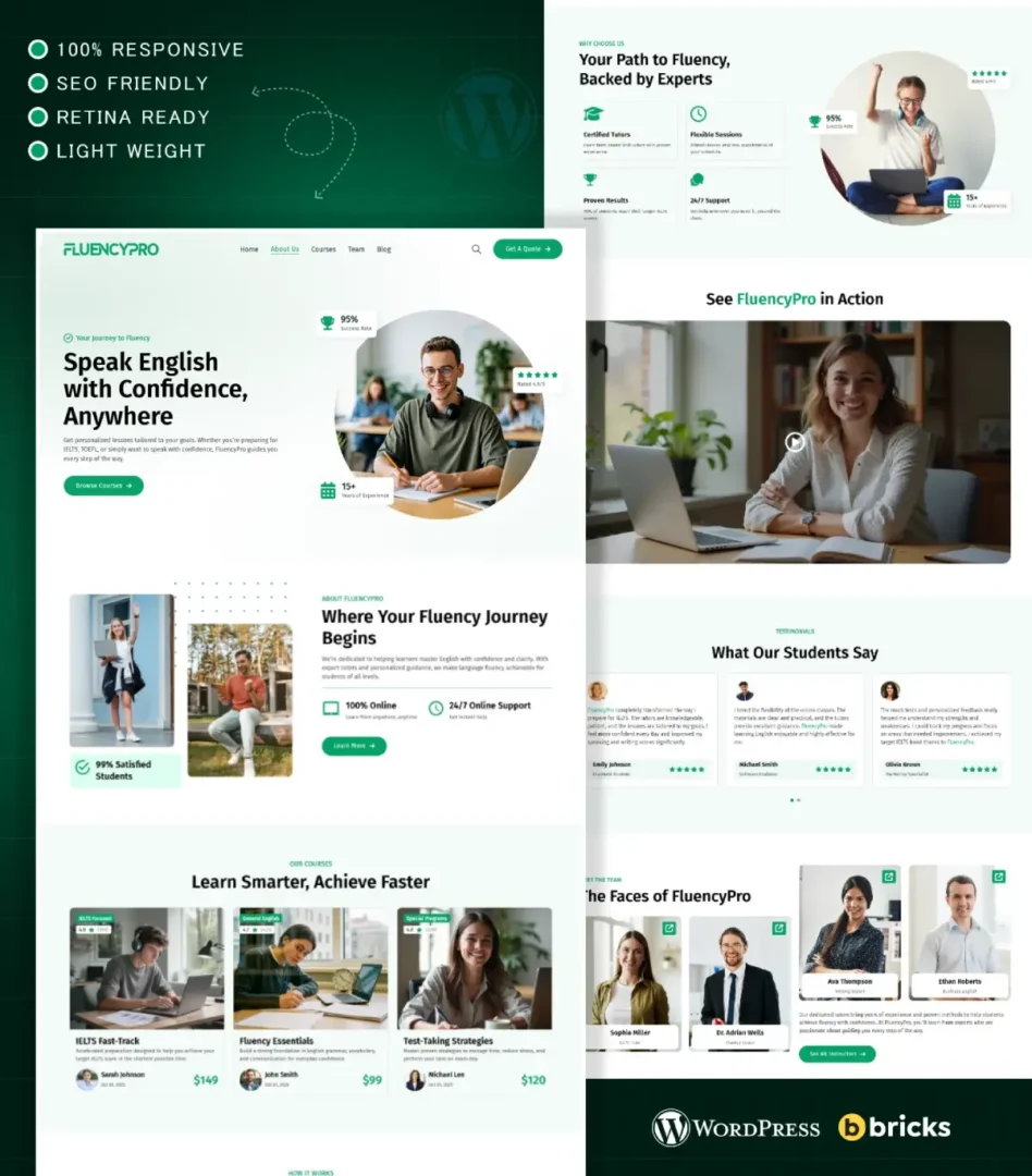 FluencyPro – WordPress Template for Language Learning Platforms