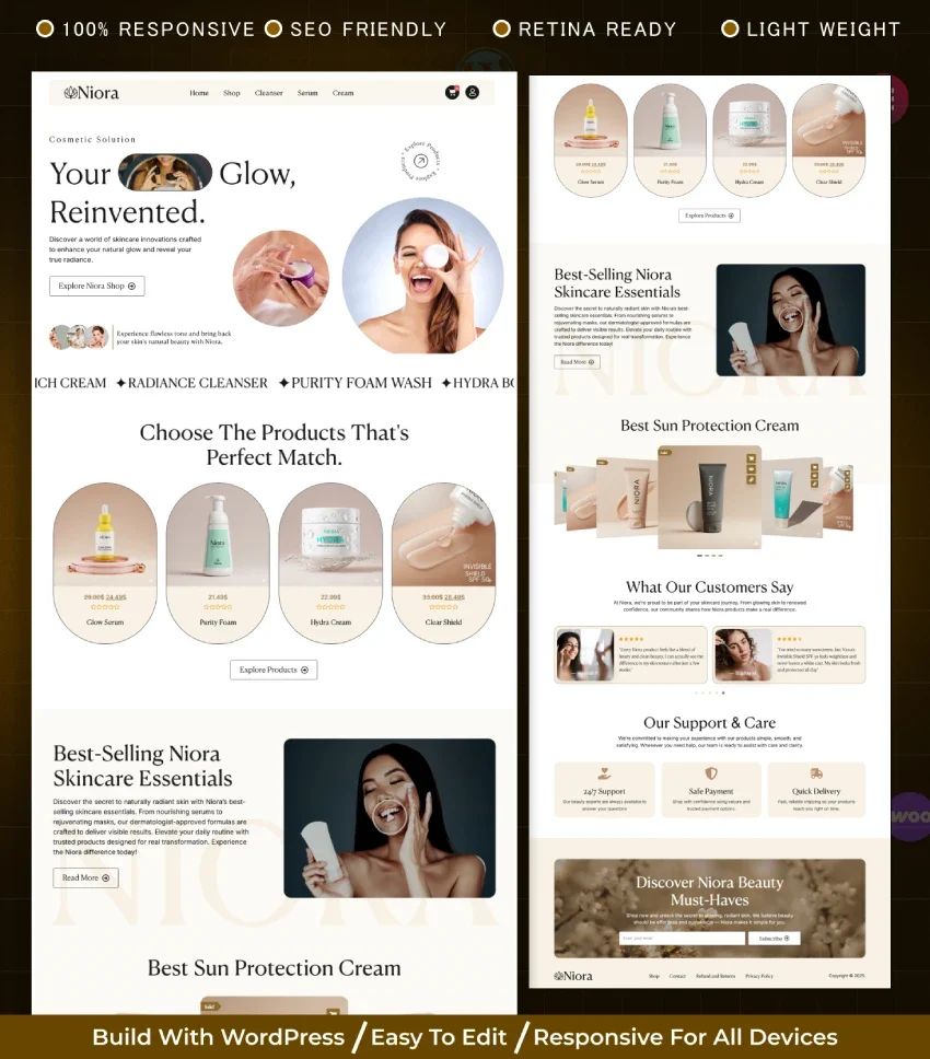 WooCommerce skincare store wordpress website template