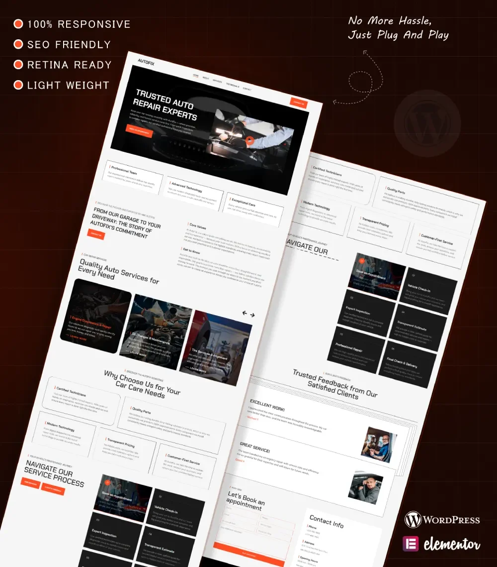 AutoFix car repair service website template kit with modern responsive design