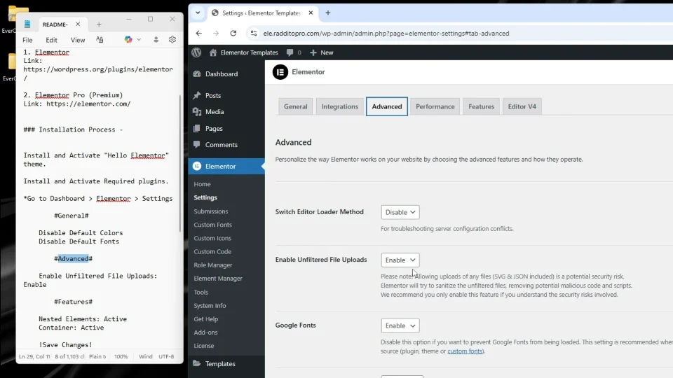 Step 3 - Configure Elementor Settings
