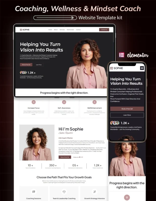 Sophie-Life Coach WordPress Elementor Landing Page Template Cover