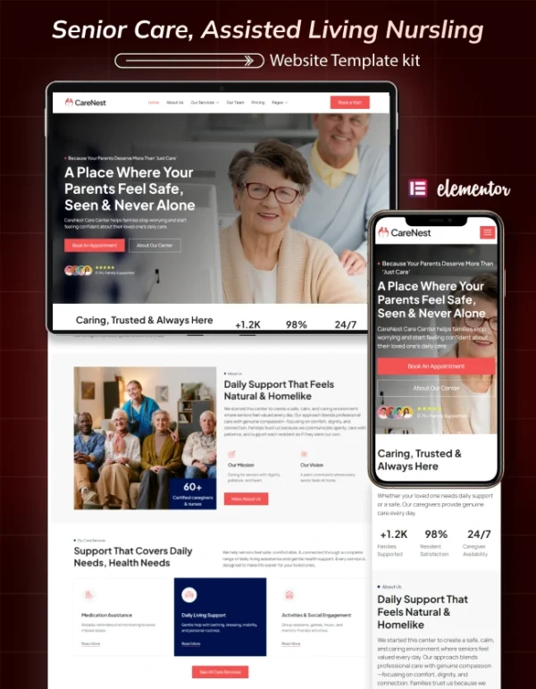 Carenest- Senior Care, Elderly Services & Assisted Living Website Template Cover
