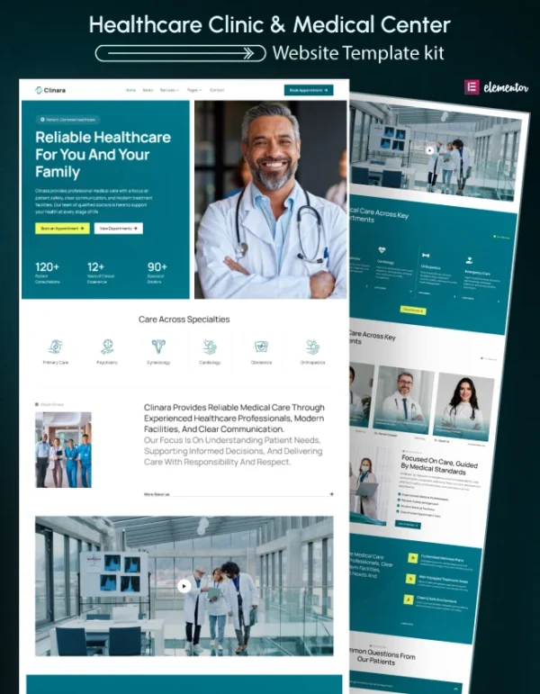 Clinara – Hospital & Healthcare Clinic Elementor Template Kit Thumbnail