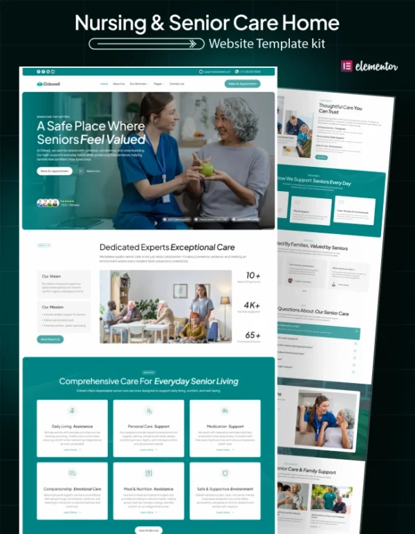 Eldwell-Senior Care WordPress Elementor Template Kit Cover