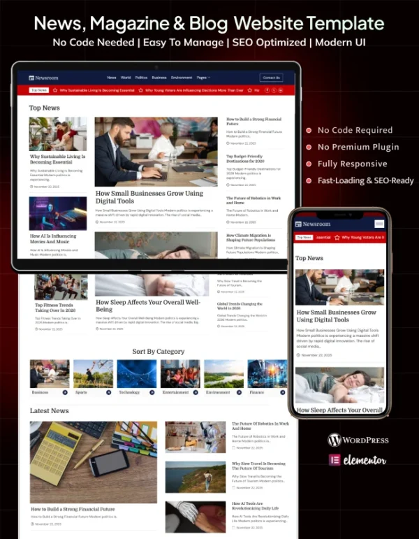 Newsroom - Online Magazine, Media, Editorial & Blog Website Template Cover