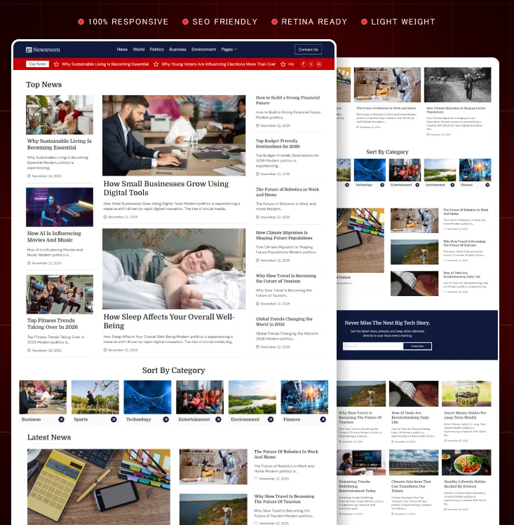 Newsroom - Online Magazine, Media, Editorial & Blog Website Template Inner Cover