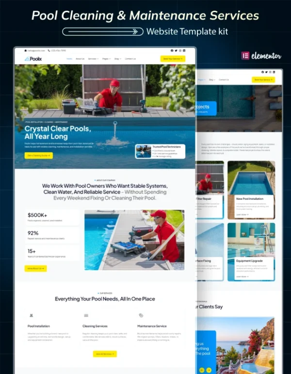 Poolix-Pool Cleaning and Maintenance WordPress Elementor Template Cover