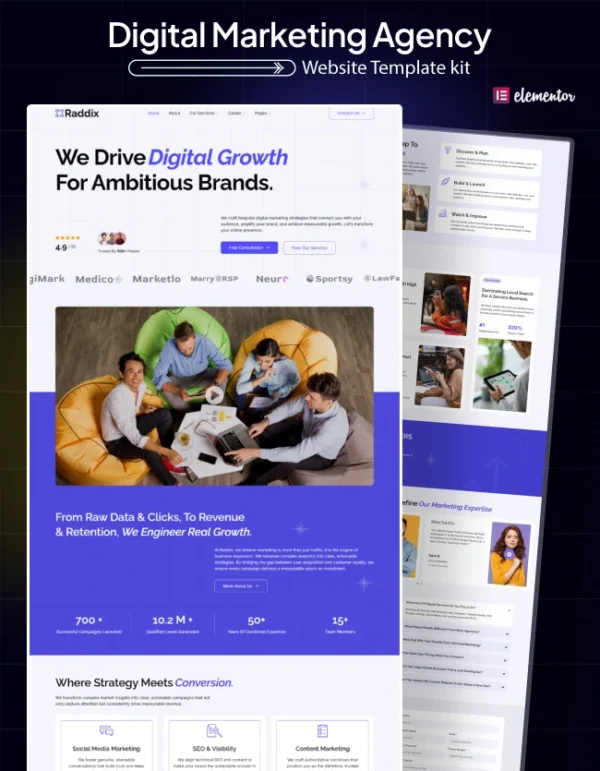 Raddix-Digital Marketing Agency WordPress Elementor Template Cover