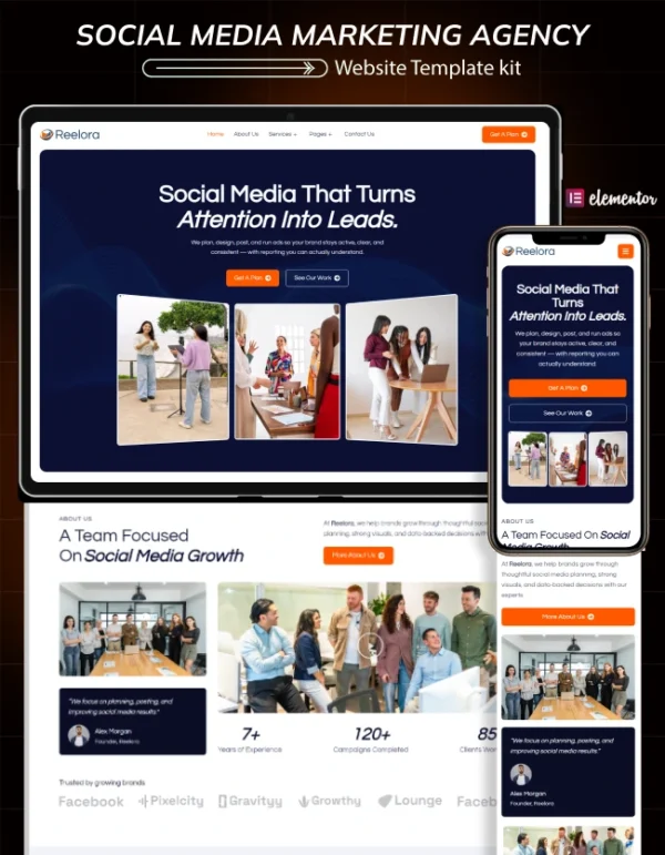 Reelora-Social Media Marketing Agency Website Template Cover