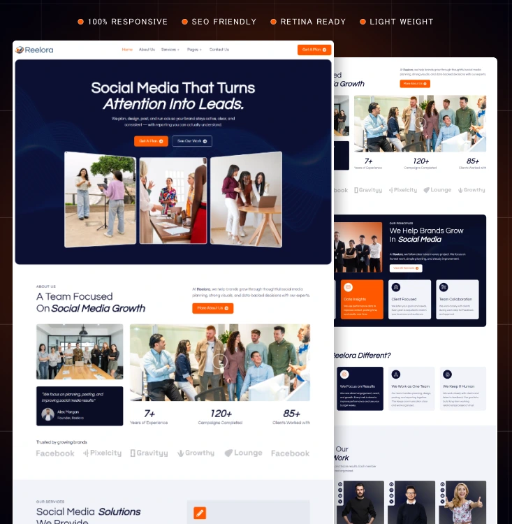 Reelora-Social Media Marketing Agency Website Template Inner Cover