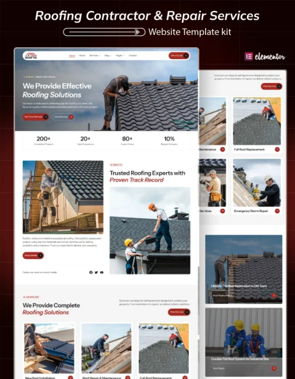 Roofix-Roofing Contractor & Repair Services Website Template kit Cover
