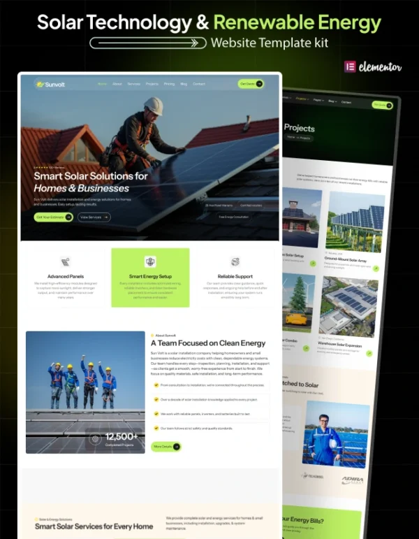 Sunvolt-Solar Technology WordPress Elementor Template Kit Cover