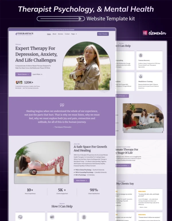 Theraspace-Therapist WordPress Elementor Template Kit Cover