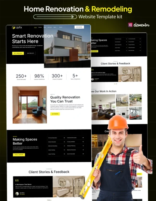 Upfix-Home Renovation WordPress Elementor Template Kit Cover