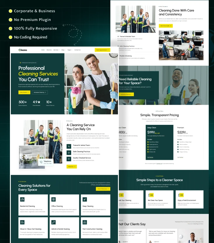 Cleano – Cleaning Services Elementor Template Kit Inner Cover