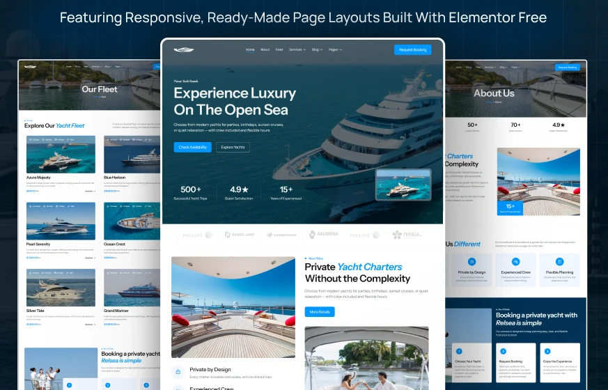 Relsea yacht charter luxury boat rental marina WordPress Elementor template kit inner pages