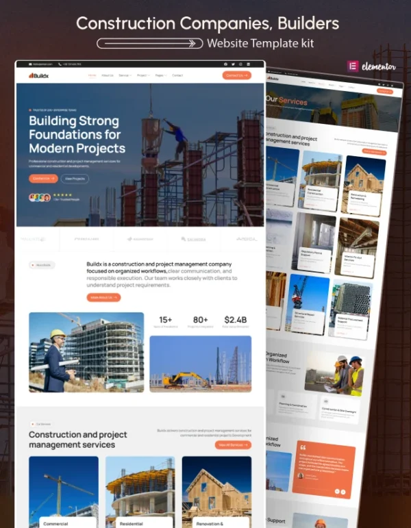 Buildx – Construction & Contractor Elementor Template Kit Thumbnail