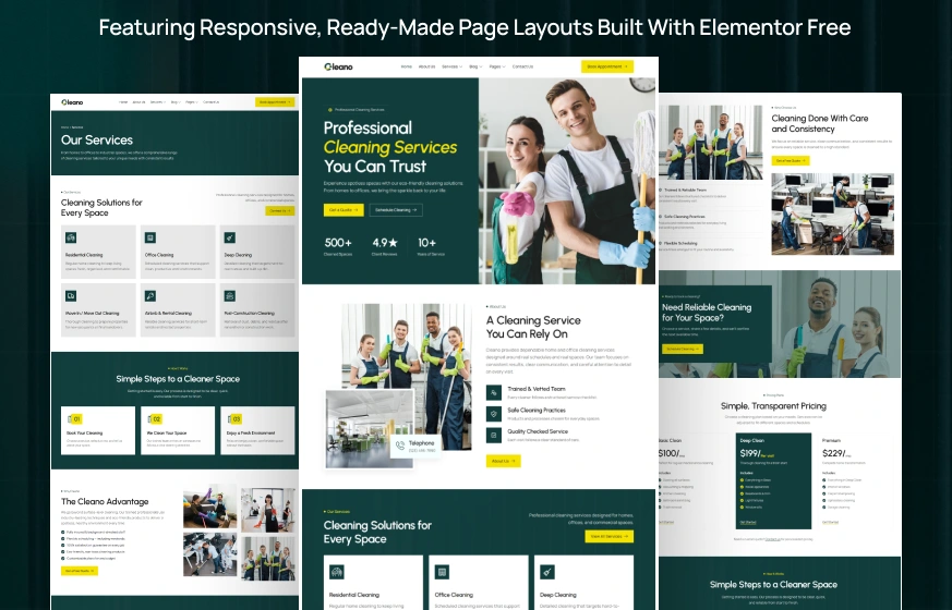 Cleano - Cleaning Services, Maid & Janitorial WordPress Elementor Template Kit Inner