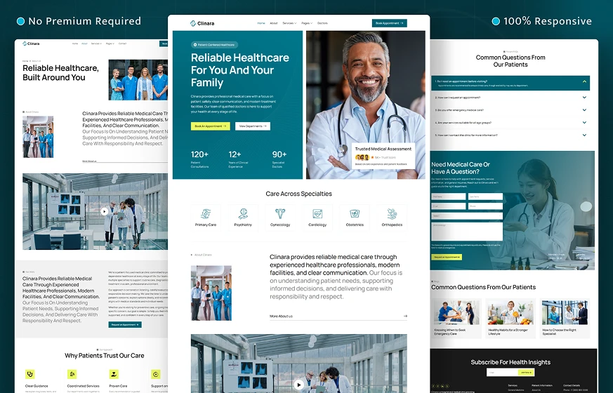 Clinara medical clinic hospital healthcare WordPress Elementor template kit inner pages