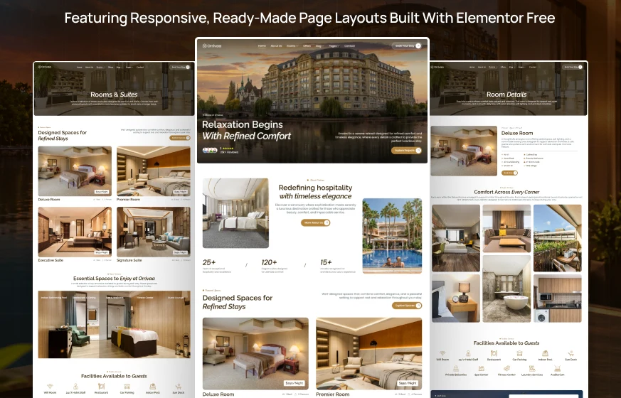 Orrivaa luxury hotel resort hospitality WordPress Elementor template kit inner pages