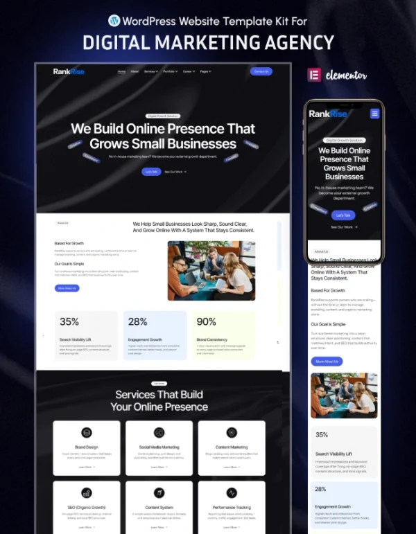 RankRise – Digital Marketing Agency Elementor Template Kit Cover