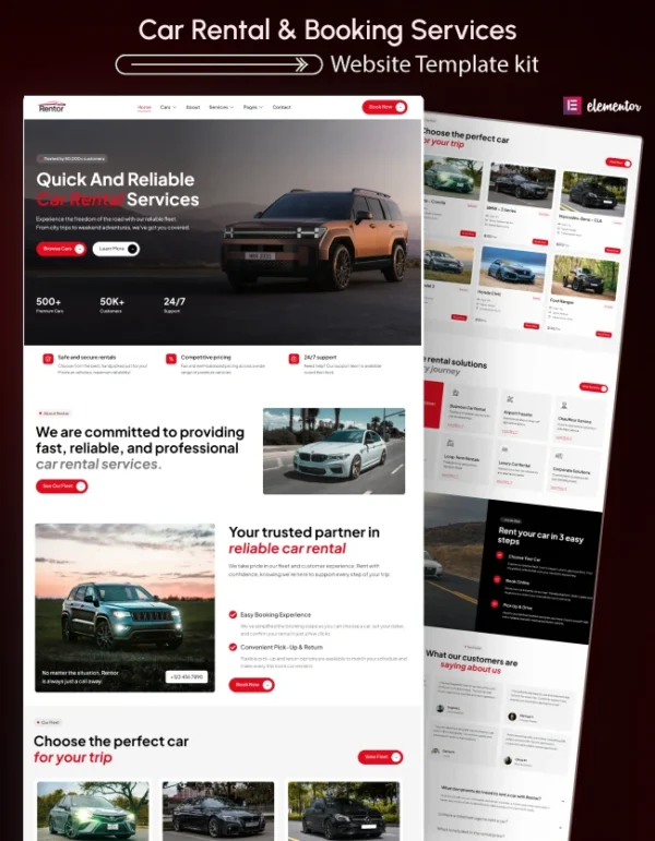 Rentor - Car Rental & Booking Elementor Template Kit Cover