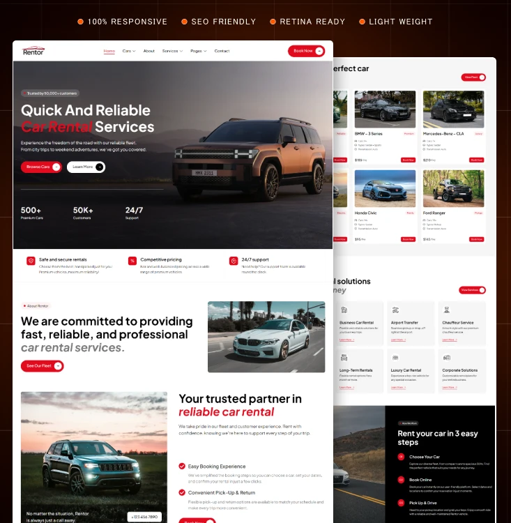 Rentor - Car Rental & Booking Elementor Template Kit Inner Cover