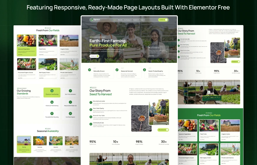 Agreco organic farm agriculture agribusiness WordPress Elementor template kit inner pages