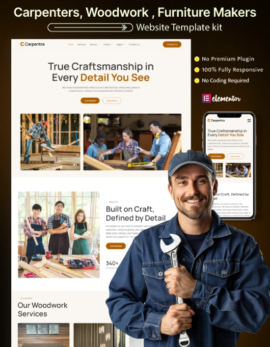 Carpentra – Carpentry & Woodwork Services Elementor Template Kit Cover