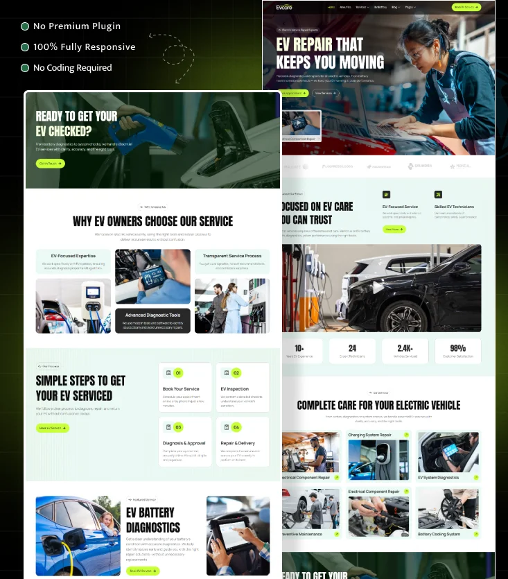 Evcare – EV Repair & Service Elementor Template Kit Inner Cover