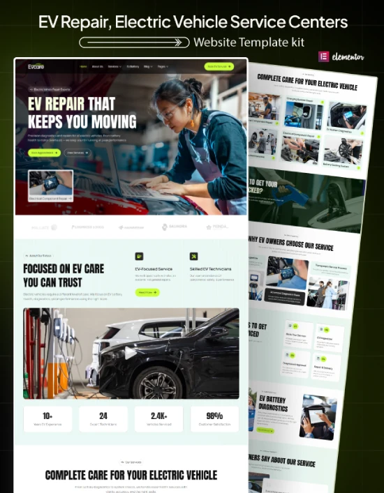 Evcare – EV Repair & Service Elementor Template Kit