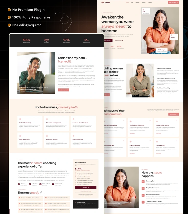 Femia – Feminine Life Coach Elementor Template Kit Inner Cover
