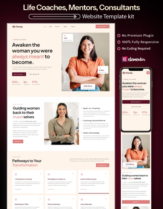 Femia – Feminine Life Coach Elementor Template Kit