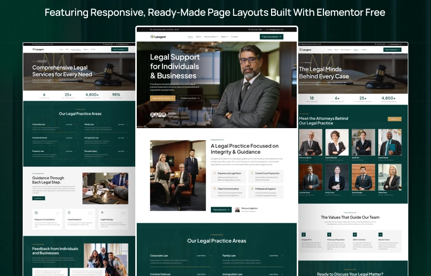 Lawgent law firm attorney legal advisor WordPress Elementor template kit inner pages