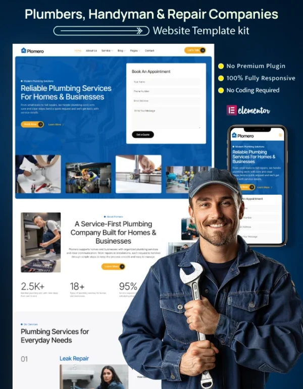 Plomero – Plumbing & Handyman Services Elementor Template Kit Cover