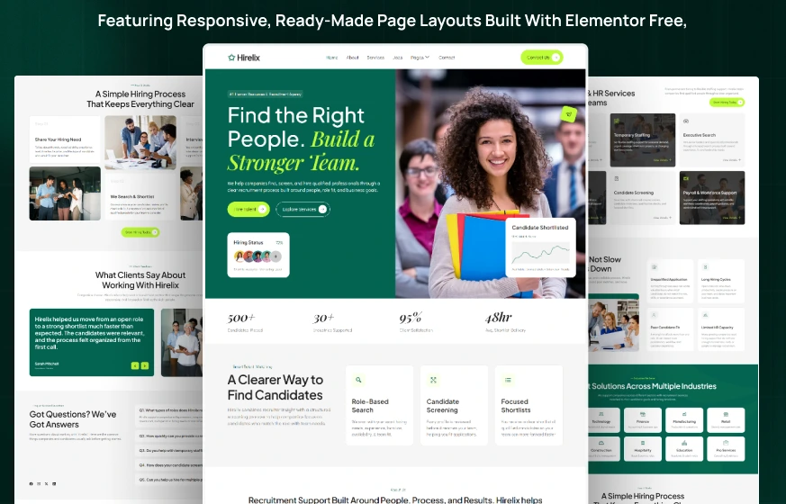 Hirelix recruitment agency HR services staffing WordPress Elementor template kit inner pages