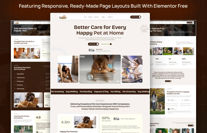 Pethome Pet Care & Grooming Elementor Template Kit preview