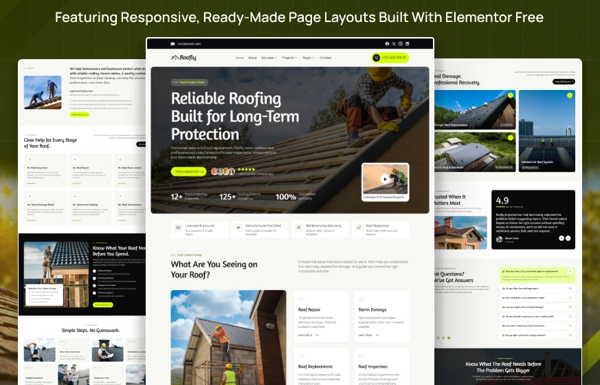 Roofly Roofing & Roof Repair Elementor Template Kit preview