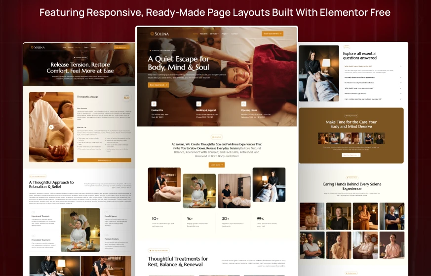 Solena spa massage wellness center WordPress Elementor template kit preview