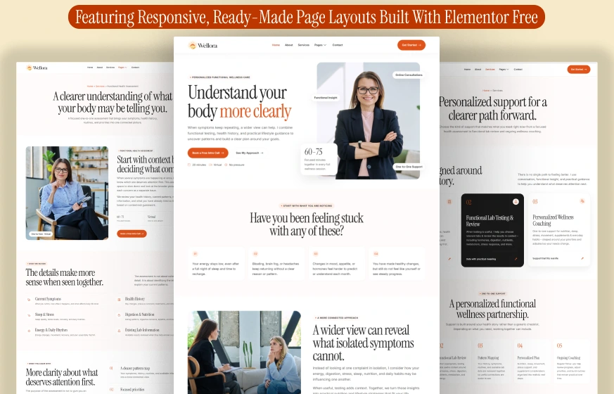 Wellora Functional Health & Wellness Elementor Template Kit preview