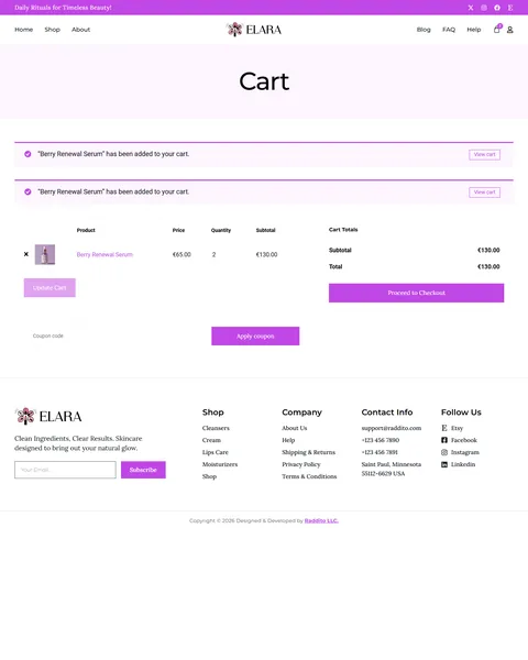 Elara WooCommerce cart page